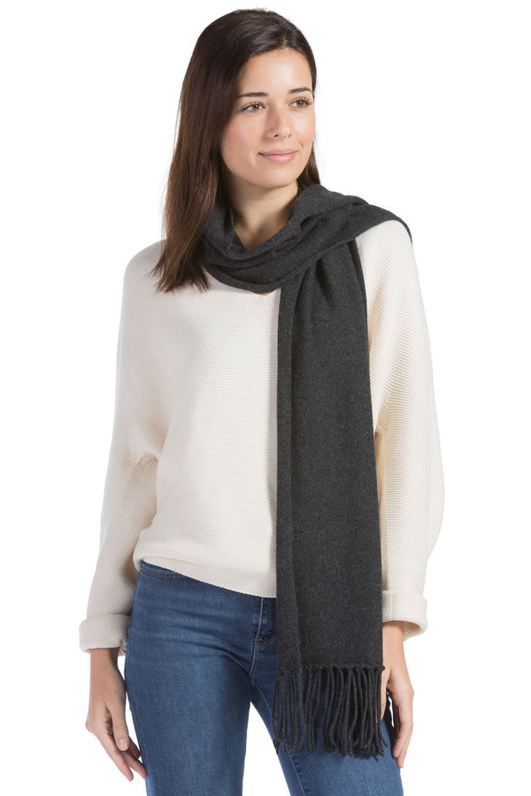 Women's 100% Pure Cashmere Knit Scarf with Fringe and Gift Box Womens>Accessories>Scarf Fishers Finery Charcoal 