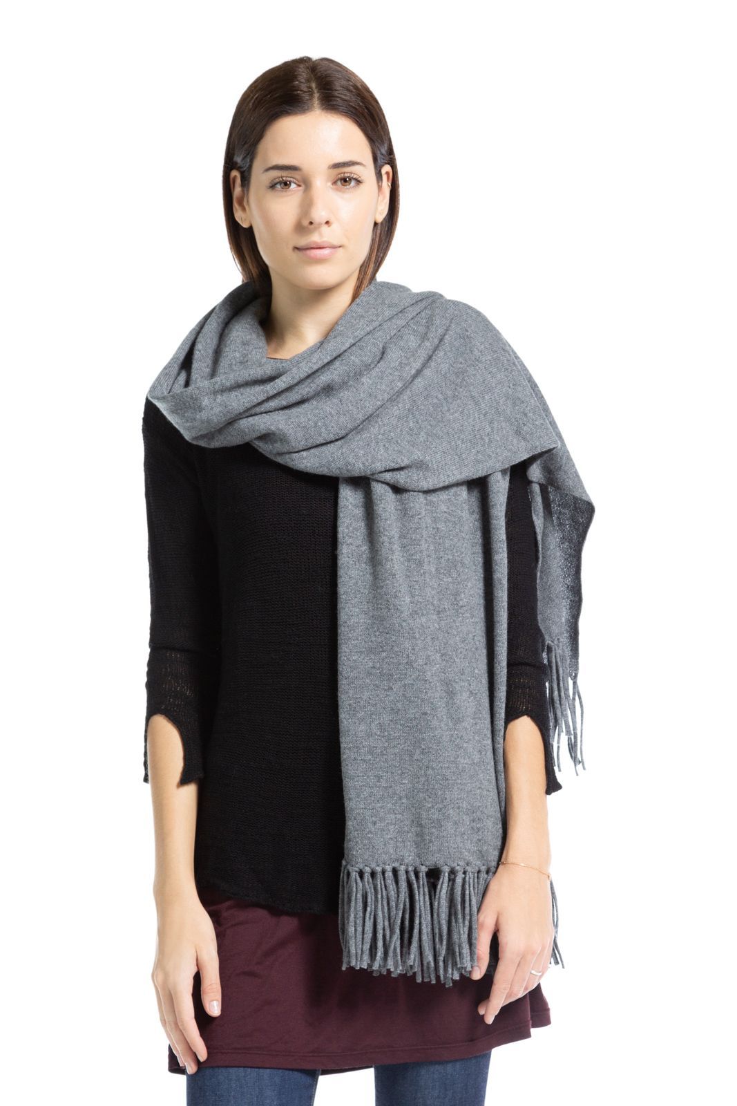Women's 100% Pure Cashmere Knit Shawl Wrap with Fringe and Gift Box Womens>Accessories>Scarf Fishers Finery Iron Gate 