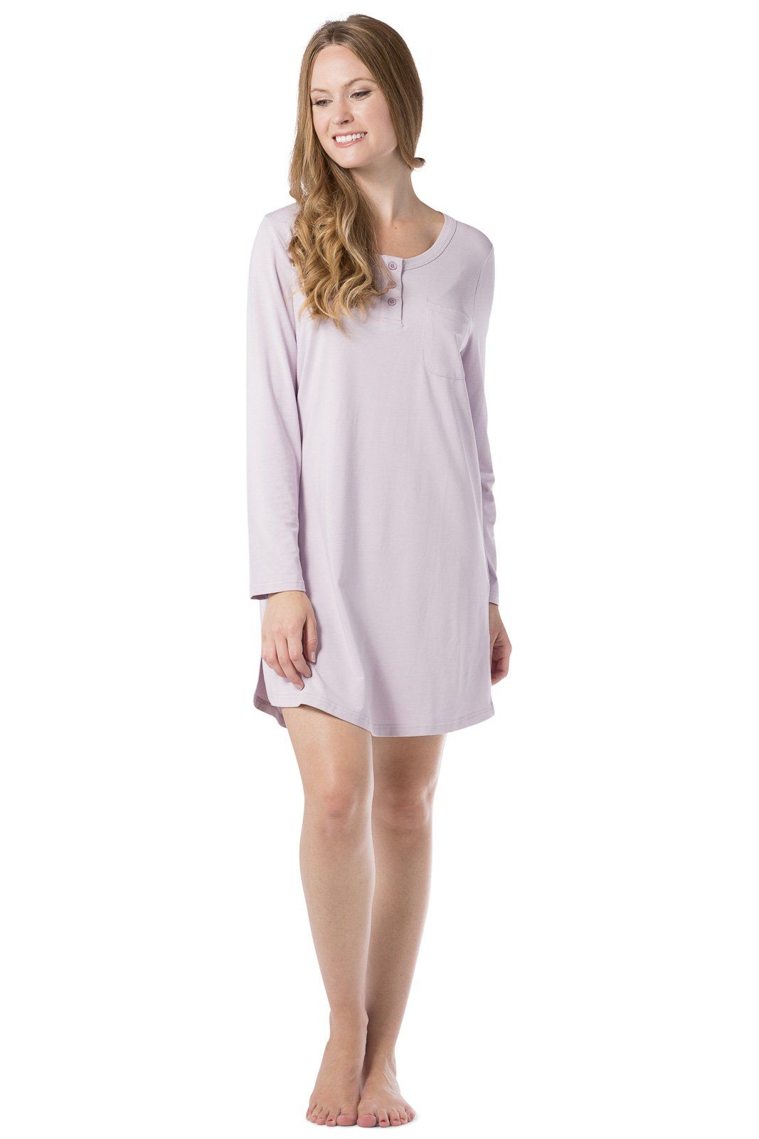 Women&#39;s EcoFabric™, EcoFleece™ &amp; EcoFlannel™ Above Knee Henley Nightshirt Womens&gt;Sleep and Lounge&gt;Nightgown Fishers Finery Lavender EcoFabric™ X-Small