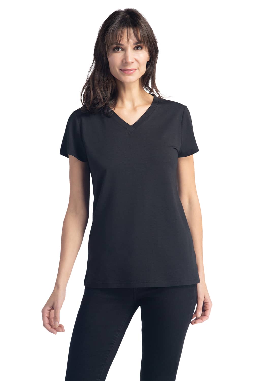 Women's Classic Fit EcoFabric™ V-Neck Tee Womens>Casual>Top Fishers Finery Black X-Small 