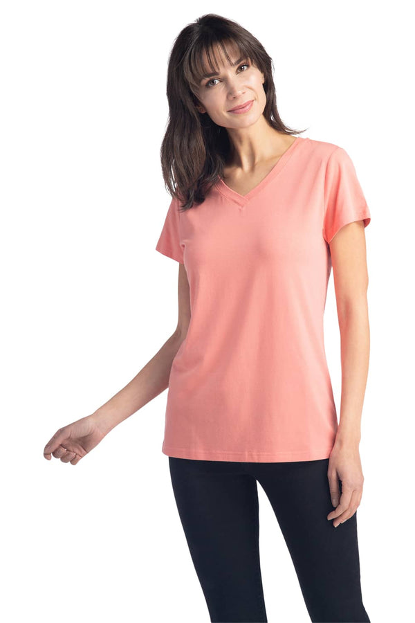 Women's Classic Fit EcoFabric™ V-Neck Tee Womens>Casual>Top Fishers Finery Coral X-Small 