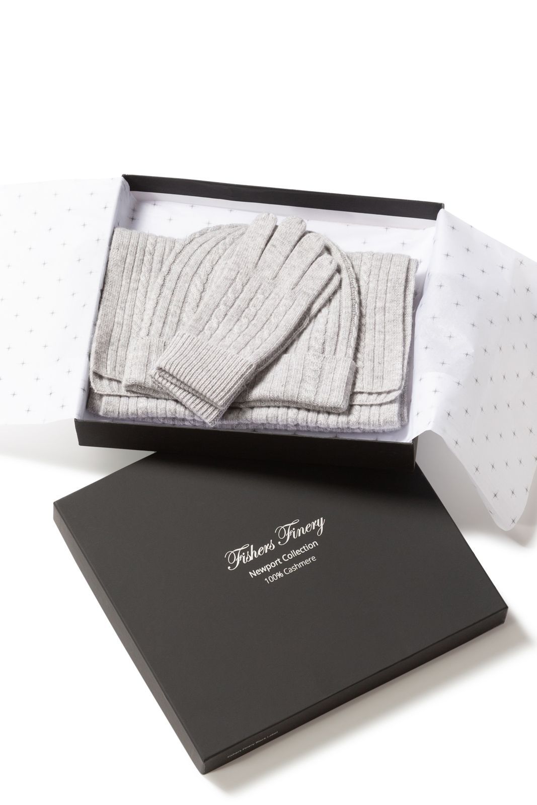 Women's 3pc 100% Pure Cashmere Cable Knit Hat Glove Scarf Set with Gift Box Womens>Accessories>Cashmere Set Fishers Finery 