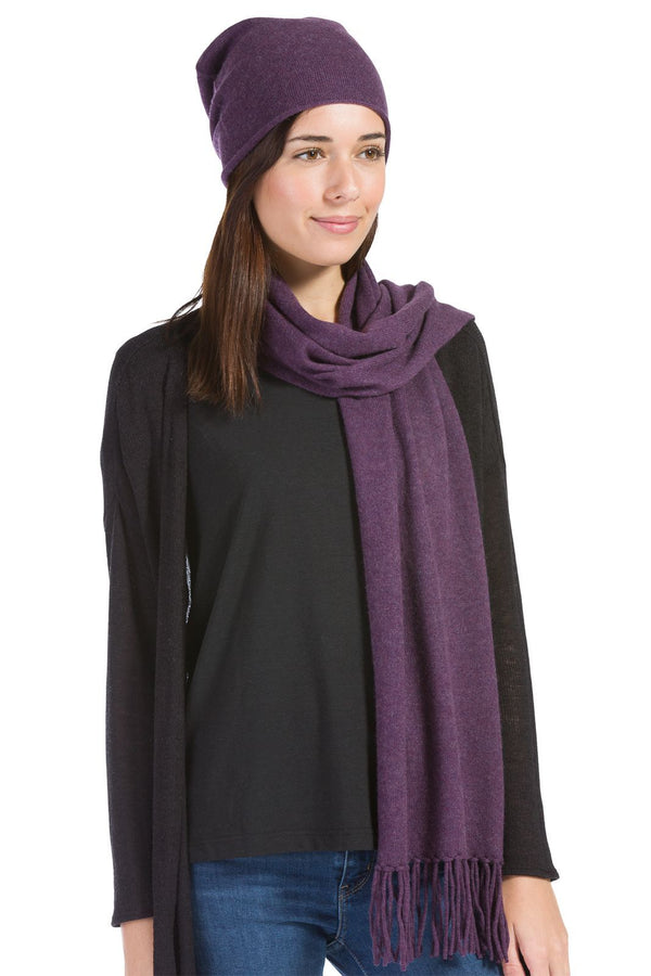 Women's 2pc 100% Cashmere Slouchy Beanie & Knit Scarf Set with Gift Box Womens>Accessories>Cashmere Set Fishers Finery Eggplant One Size 