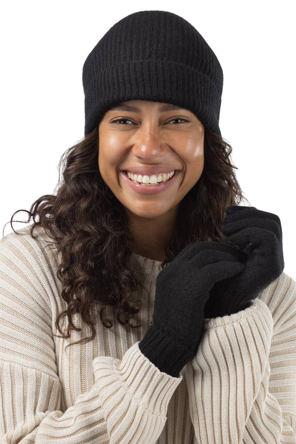 Women's 2pc 100% Cashmere Ribbed Beanie Hat & Glove Set with Gift Box Womens>Accessories>Cashmere Set Fishers Finery 