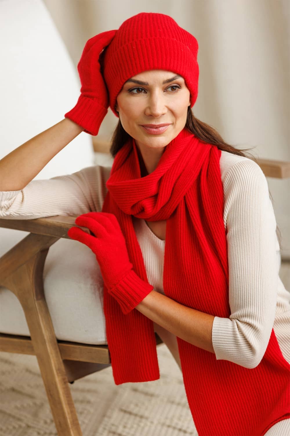 Women&#39;s 3pc 100% Cashmere Ribbed Beanie, Glove &amp; Scarf Set with Gift Box Womens&gt;Accessories&gt;Cashmere Set Fishers Finery 