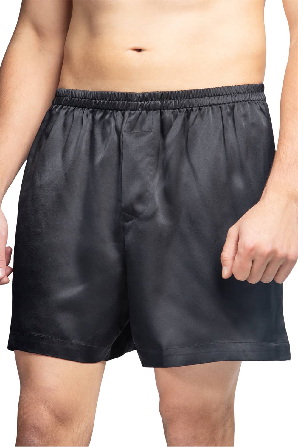 Men's 100% Pure Mulberry Silk Lounge Boxers - IMPROVED No-Roll Waistband Mens>Sleep and Lounge>Boxer Fishers Finery Moonless Night Small 