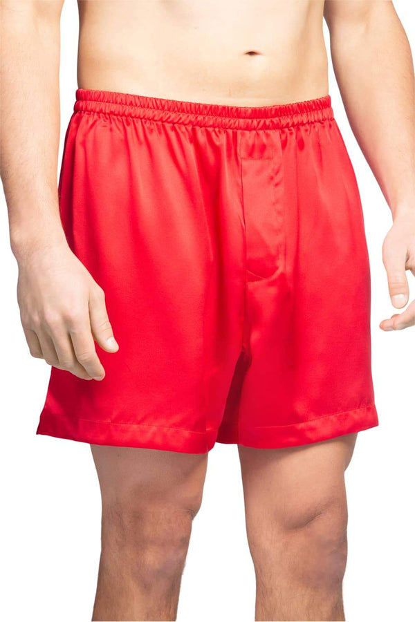 Men's 100% Pure Mulberry Silk Lounge Boxers - IMPROVED No-Roll Waistband Mens>Sleep and Lounge>Boxer Fishers Finery Romance Red Small 