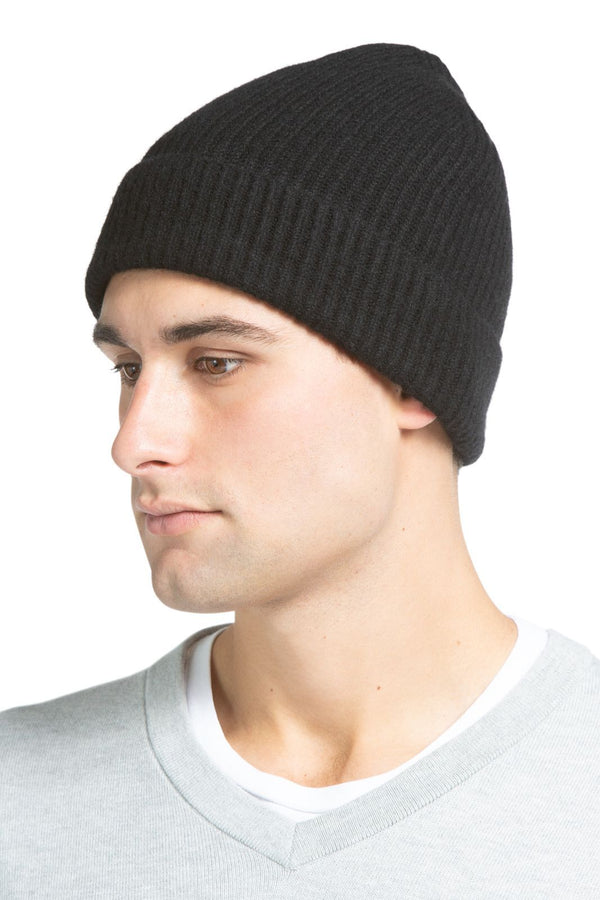 Men's 100% Pure Cashmere Ribbed Hat Mens>Accessories>Hat Fishers Finery Black One Size Fits Most 