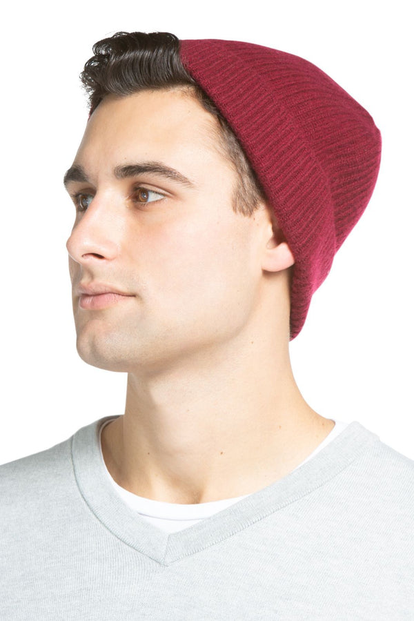 Men's 100% Pure Cashmere Ribbed Hat Mens>Accessories>Hat Fishers Finery Cabernet One Size Fits Most 