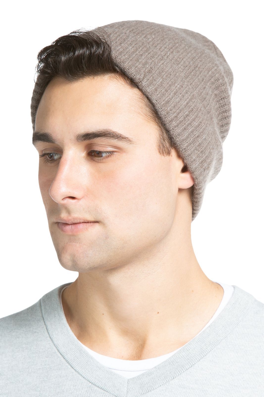 Men's 100% Pure Cashmere Ribbed Hat Mens>Accessories>Hat Fishers Finery Cappuccino One Size Fits Most 