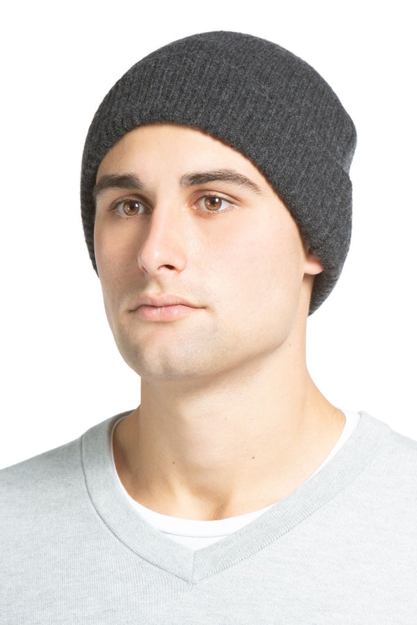 Men's 100% Pure Cashmere Ribbed Hat Mens>Accessories>Hat Fishers Finery Charcoal One Size Fits Most 