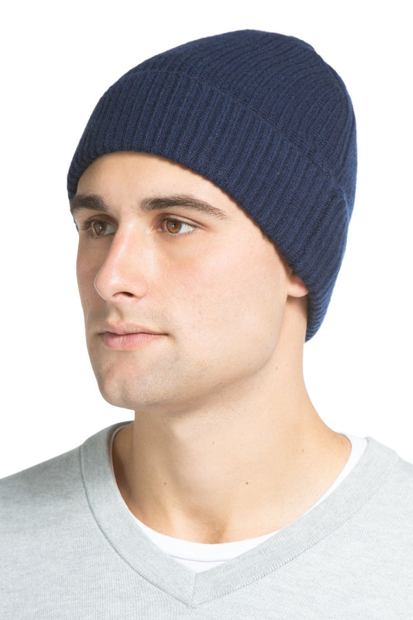 Men's 100% Pure Cashmere Ribbed Hat Mens>Accessories>Hat Fishers Finery Navy One Size Fits Most 