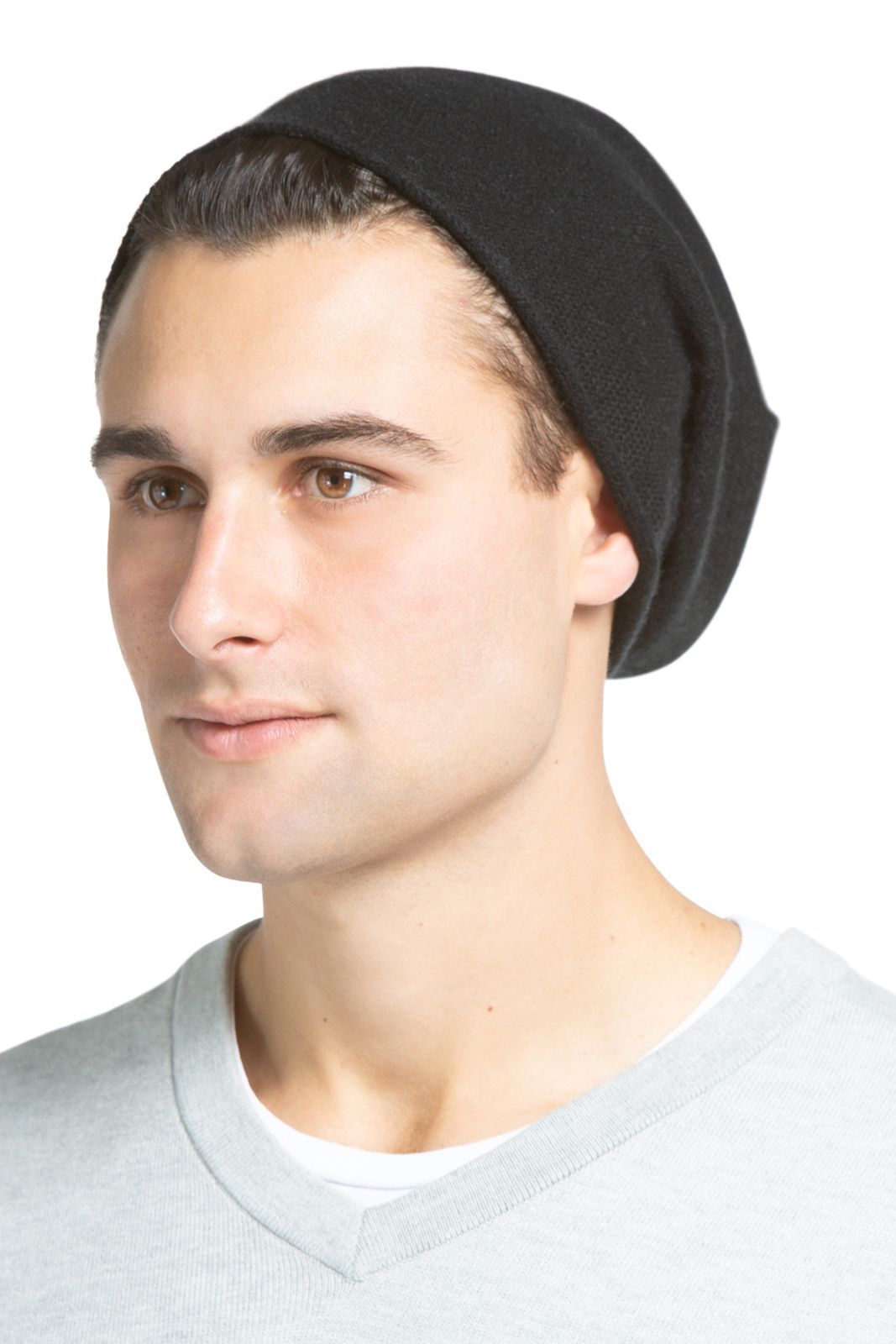Men's 100% Pure Cashmere Slouchy Beanie Mens>Accessories>Hat Fishers Finery Black One Size Fits Most 