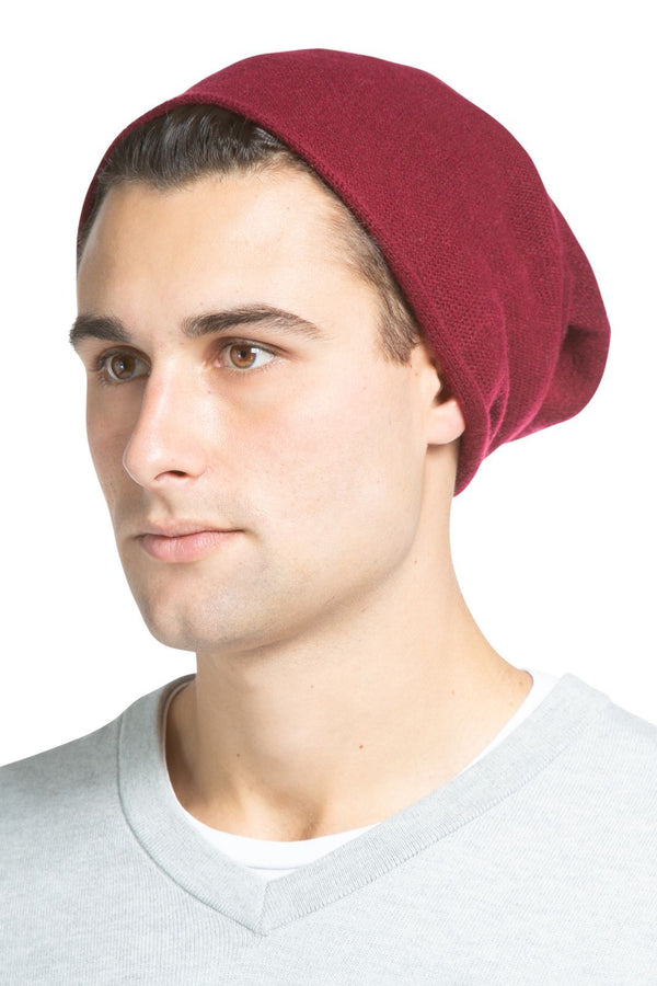 Men's 100% Pure Cashmere Slouchy Beanie Mens>Accessories>Hat Fishers Finery Cabernet One Size Fits Most 