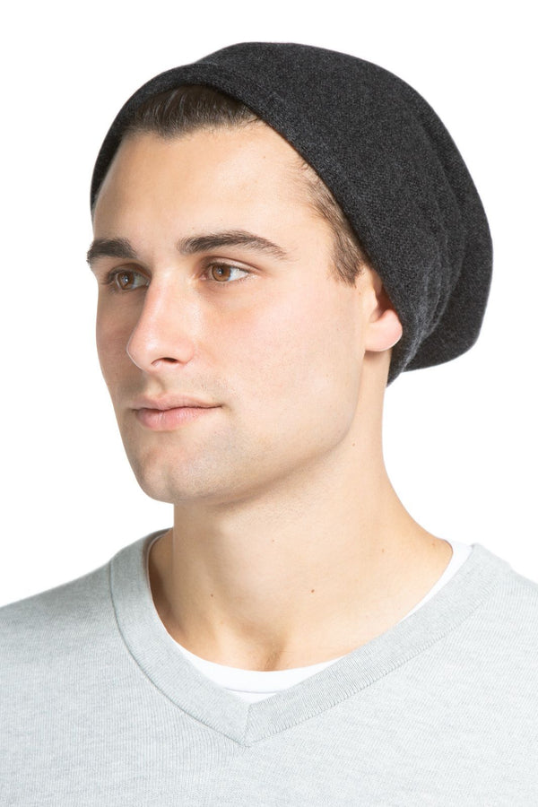 Men's 100% Pure Cashmere Slouchy Beanie Mens>Accessories>Hat Fishers Finery Charcoal One Size Fits Most 