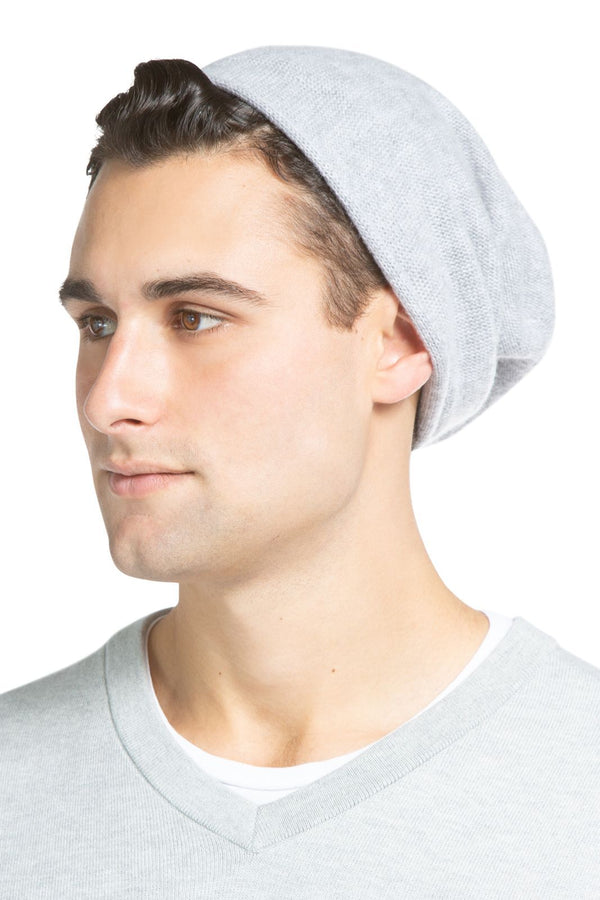 Men's 100% Pure Cashmere Slouchy Beanie Mens>Accessories>Hat Fishers Finery Light Gray One Size Fits Most 