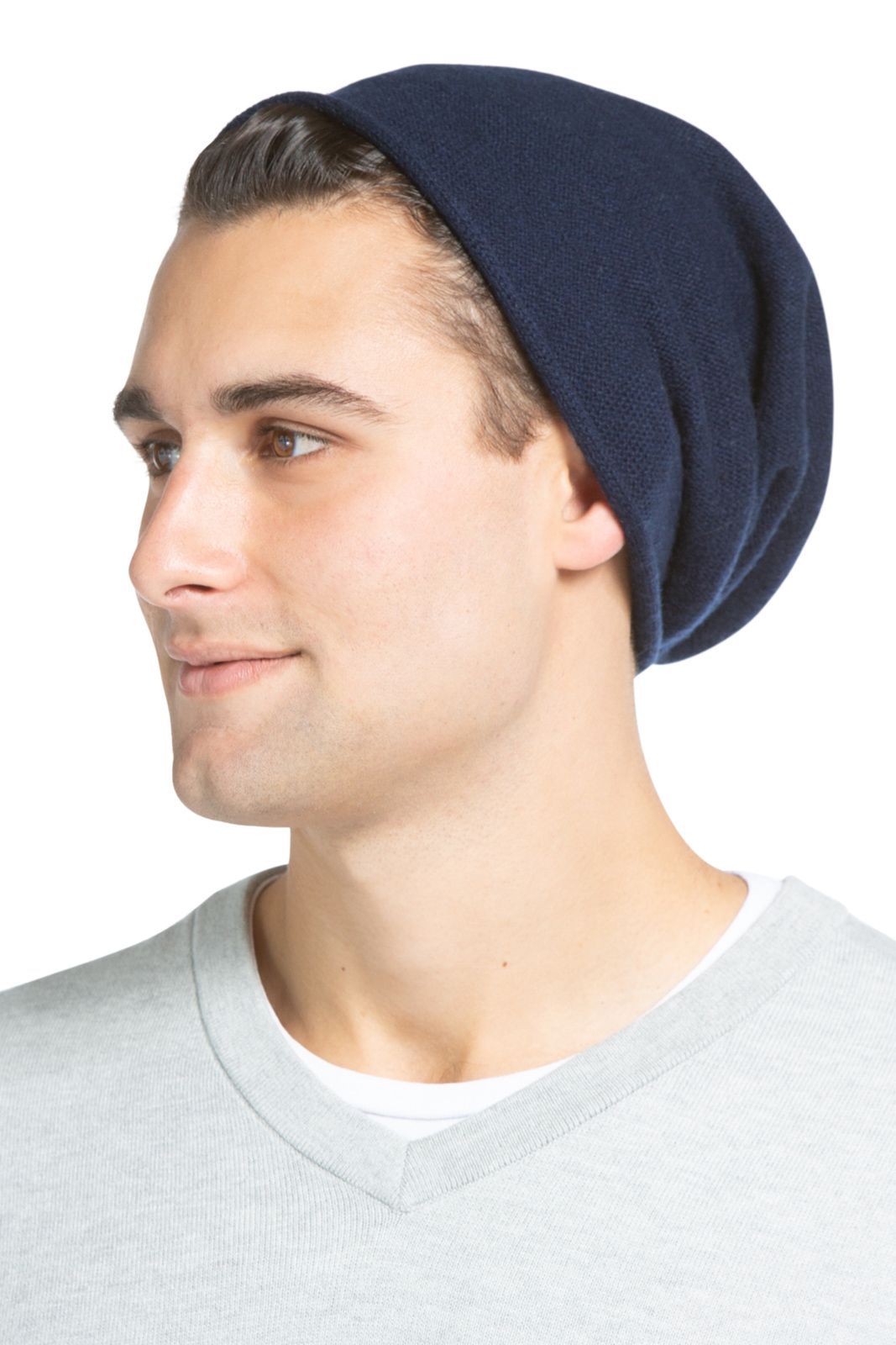 Men's 100% Pure Cashmere Slouchy Beanie Mens>Accessories>Hat Fishers Finery Navy One Size Fits Most 