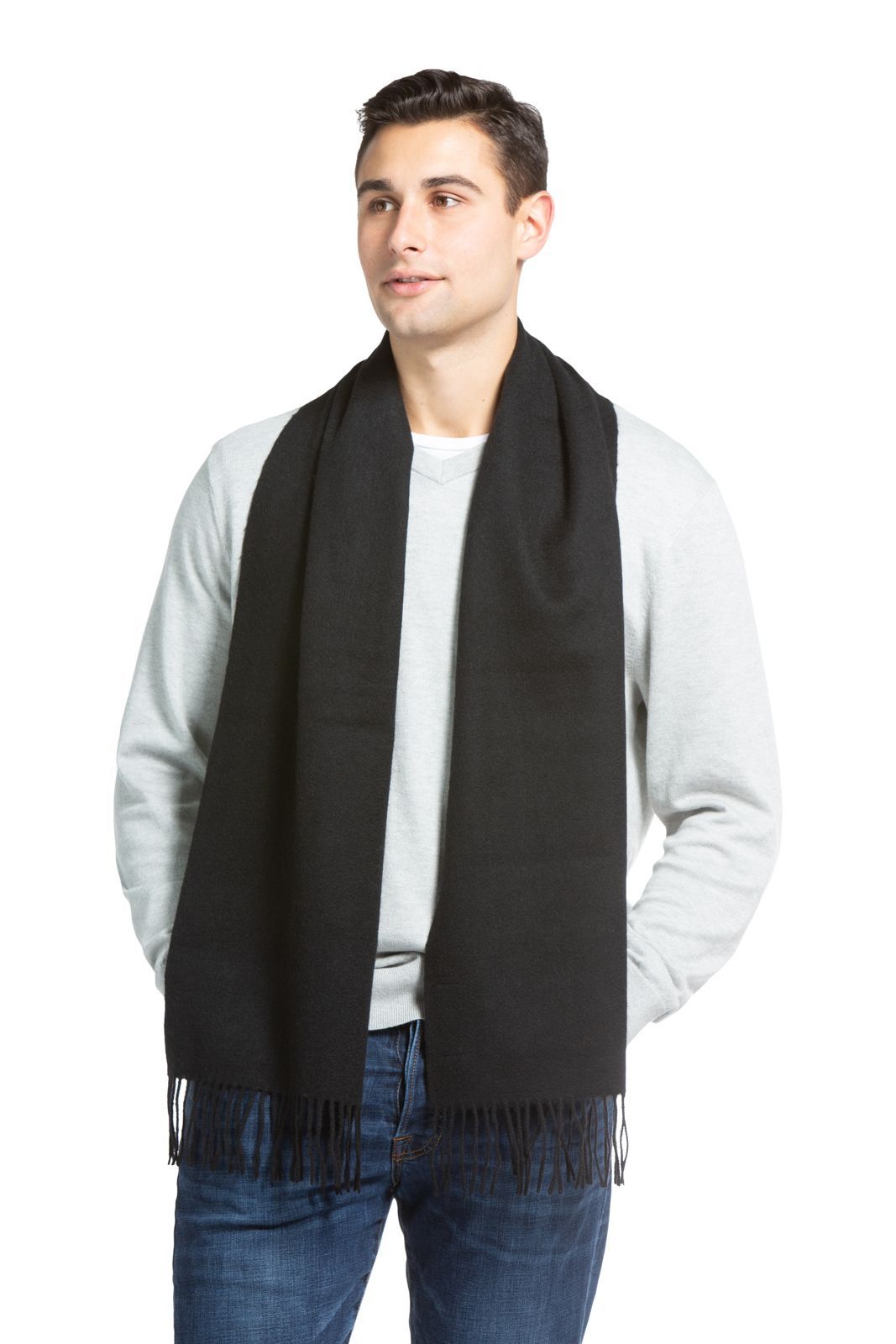 Men's Classic 100% Pure Cashmere Scarf Mens>Accessories>Scarf Fishers Finery Black One Size 
