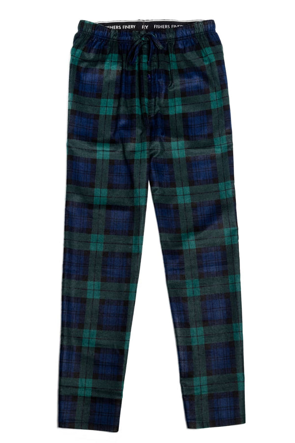 Men's EcoFlannel™ Plaid Pajama Pants Mens>Sleep and Lounge>Pants Fishers Finery Green Navy Plaid Small 