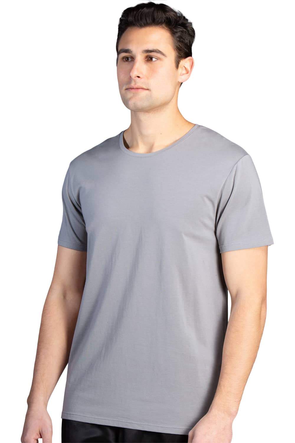 Men&#39;s Classic Fit Soft Stretch Crew Neck Undershirt Mens&gt;Casual&gt;Tops Fishers Finery Sky Gray Small Single Pack