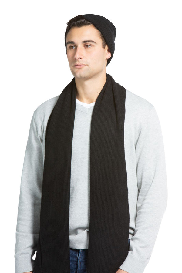 Men's 100% Pure Cashmere 2pc Rib Knit Set with Gift Box Mens>Accessories>Sets Fishers Finery Black One Size 