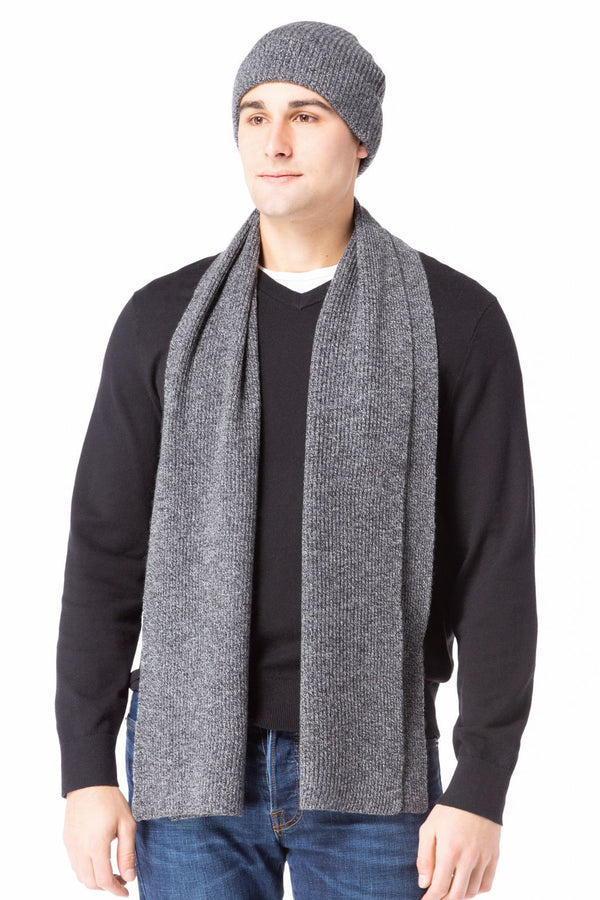 Men's 100% Pure Cashmere 2pc Rib Knit Set with Gift Box Mens>Accessories>Sets Fishers Finery Heather Gray One Size 