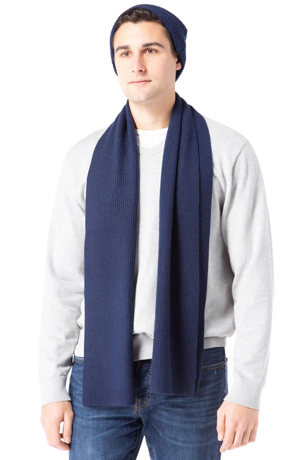 Men's 100% Pure Cashmere 2pc Rib Knit Set with Gift Box Mens>Accessories>Sets Fishers Finery Navy One Size 