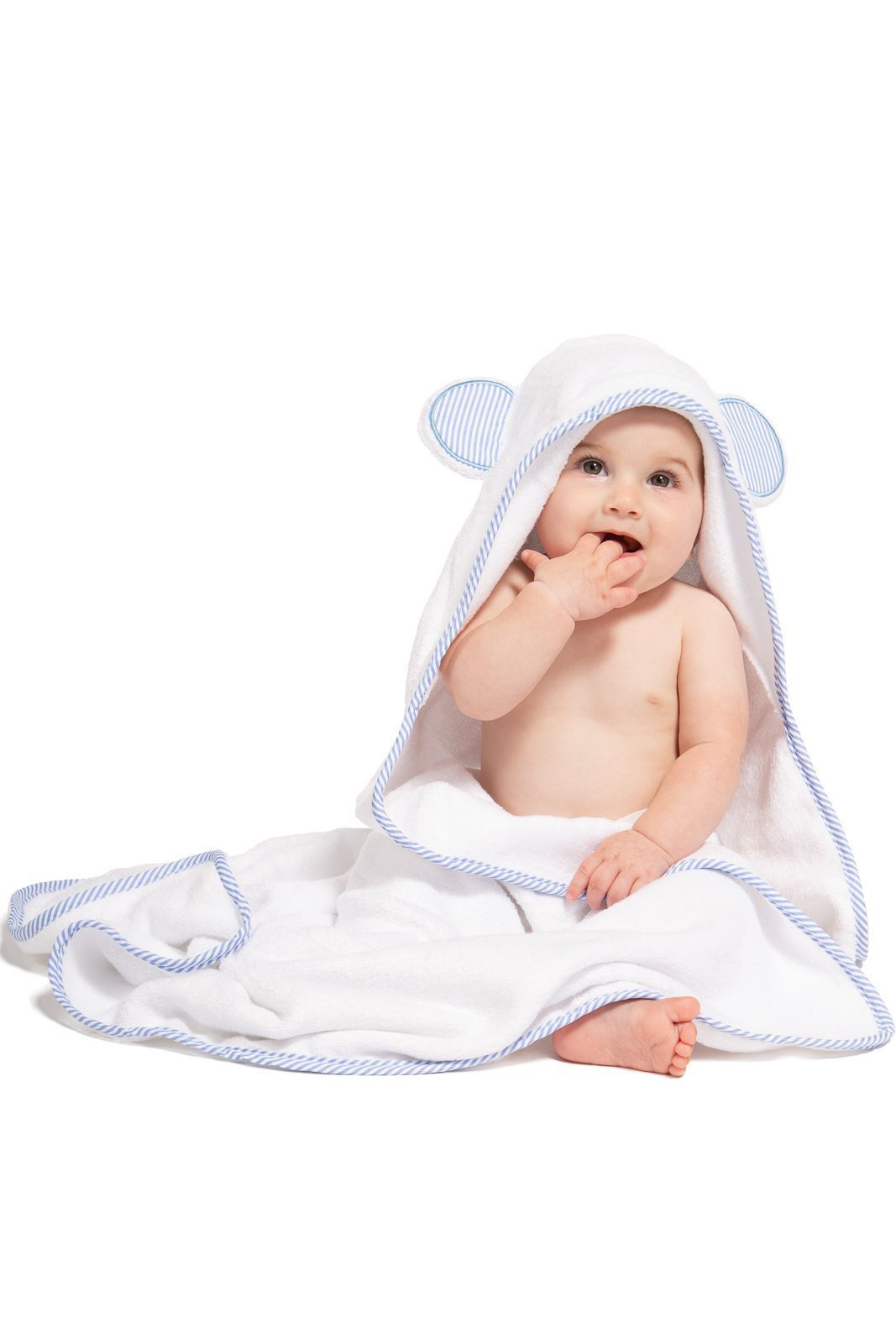 Baby Hooded Bath Towel and Wash Mitten Set with Gift Box Womens>Baby Fishers Finery Blue 