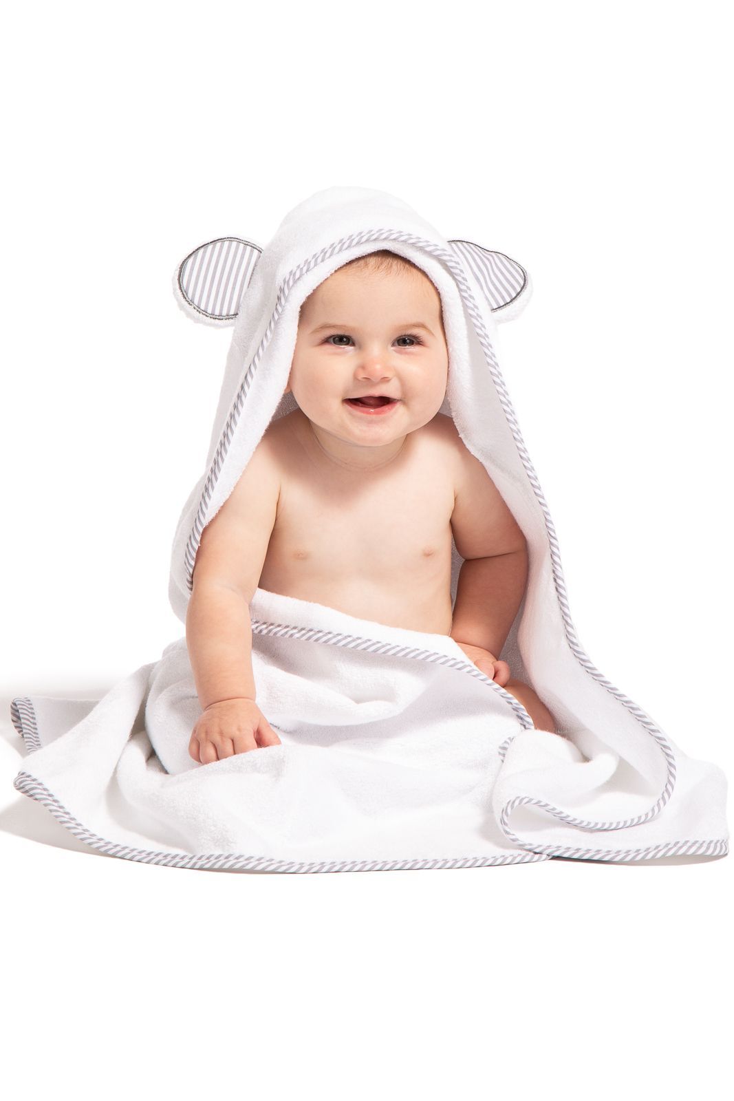 Baby Hooded Bath Towel and Wash Mitten Set with Gift Box Womens>Baby Fishers Finery Gray 