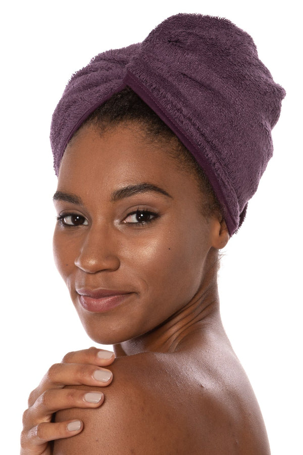 Texere Women's Terry Cloth Hair Towel / Wrap Womens>Spa>Hair Towel Fishers Finery Black Plum 
