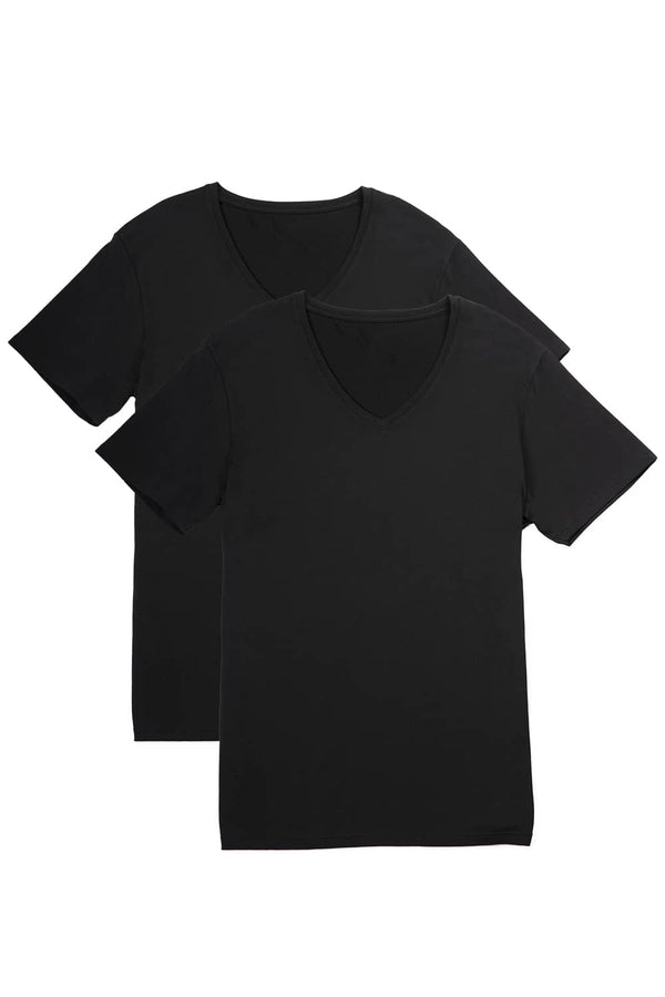 Men's Classic Fit Soft Stretch V-Neck Undershirt Mens>Casual>Tops Fishers Finery Black Small 2 Pack