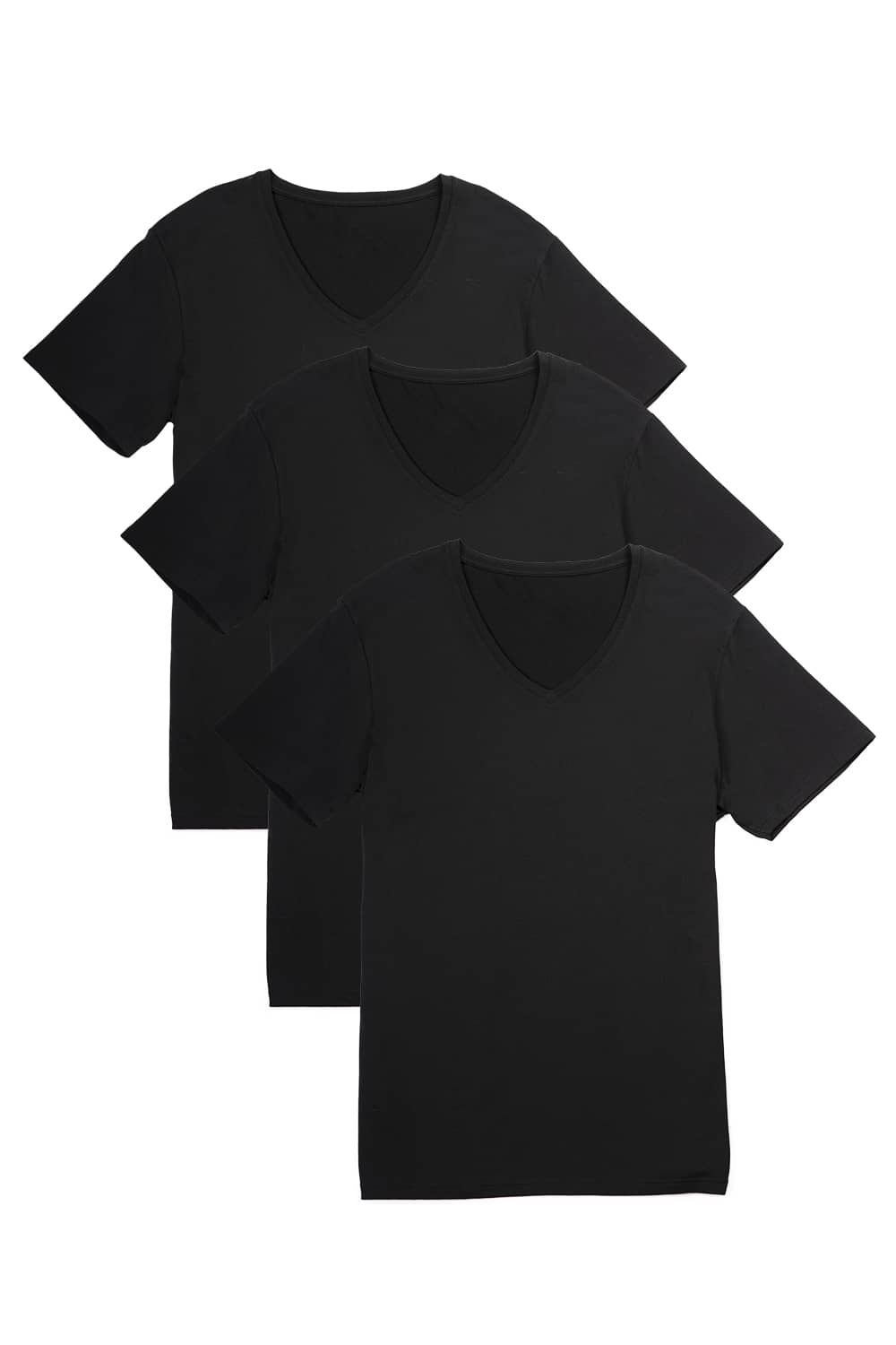 Men's Classic Fit Soft Stretch V-Neck Undershirt Mens>Casual>Tops Fishers Finery Black Small 3 Pack