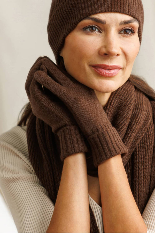 Women's 100% Pure Cashmere Gloves with Ribbed Cuff Womens>Accessories>Gloves Fishers Finery Cocoa 