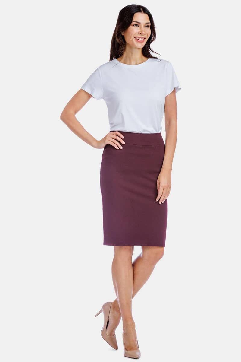 Women&#39;s Ponte Knit Pull-On Pencil Skirt Womens&gt;Skirt Fishers Finery Burgundy Small 