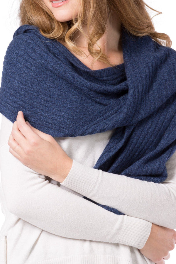 Women's 100% Cashmere Cable Knit Scarf with Gift Box Womens>Accessories>Scarf Fishers Finery Heather Navy 