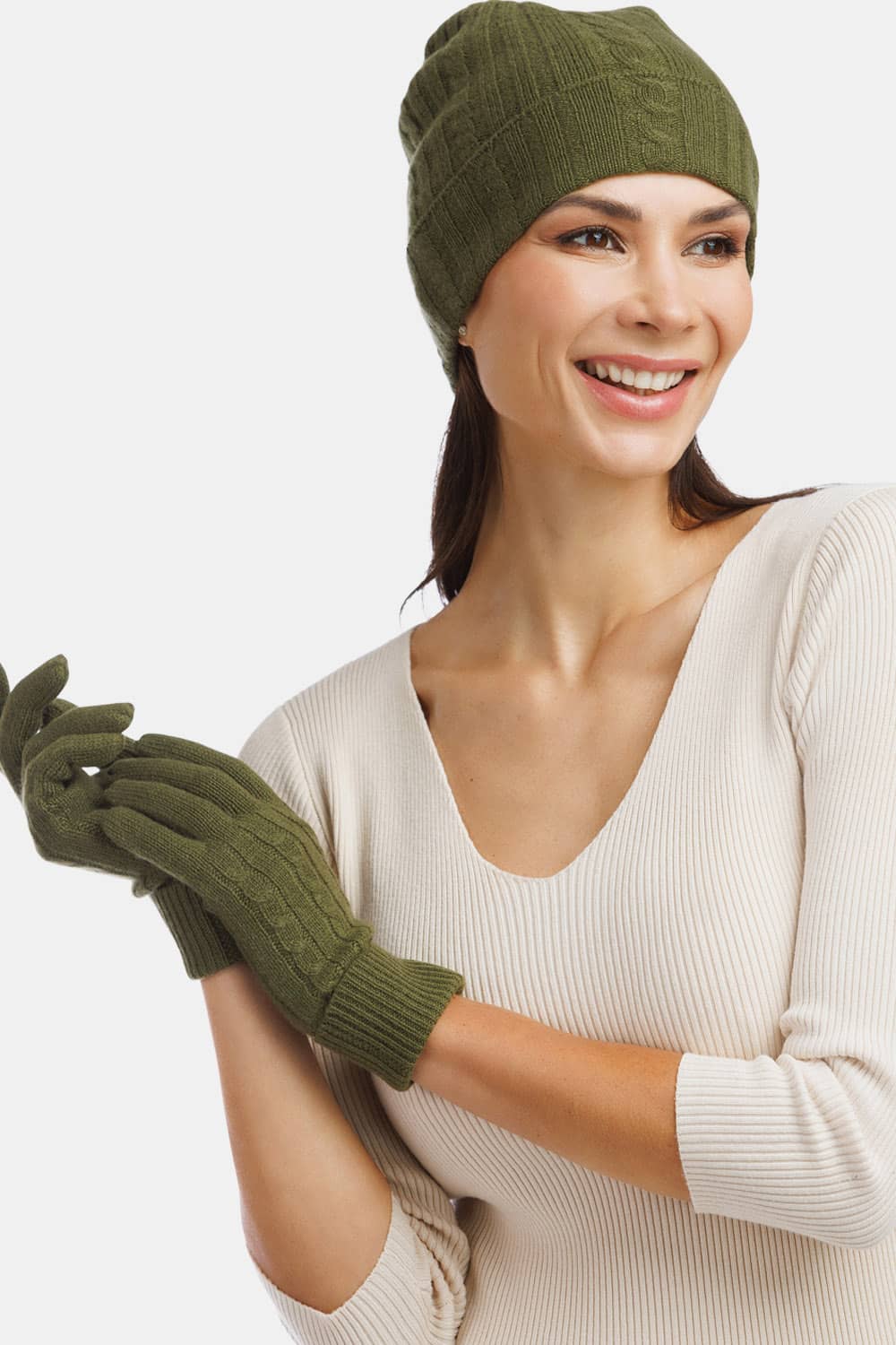 Women's 2pc 100% Pure Cashmere Cable Knit Hat & Glove Set with Gift Box Womens>Accessories>Cashmere Set Fishers Finery 