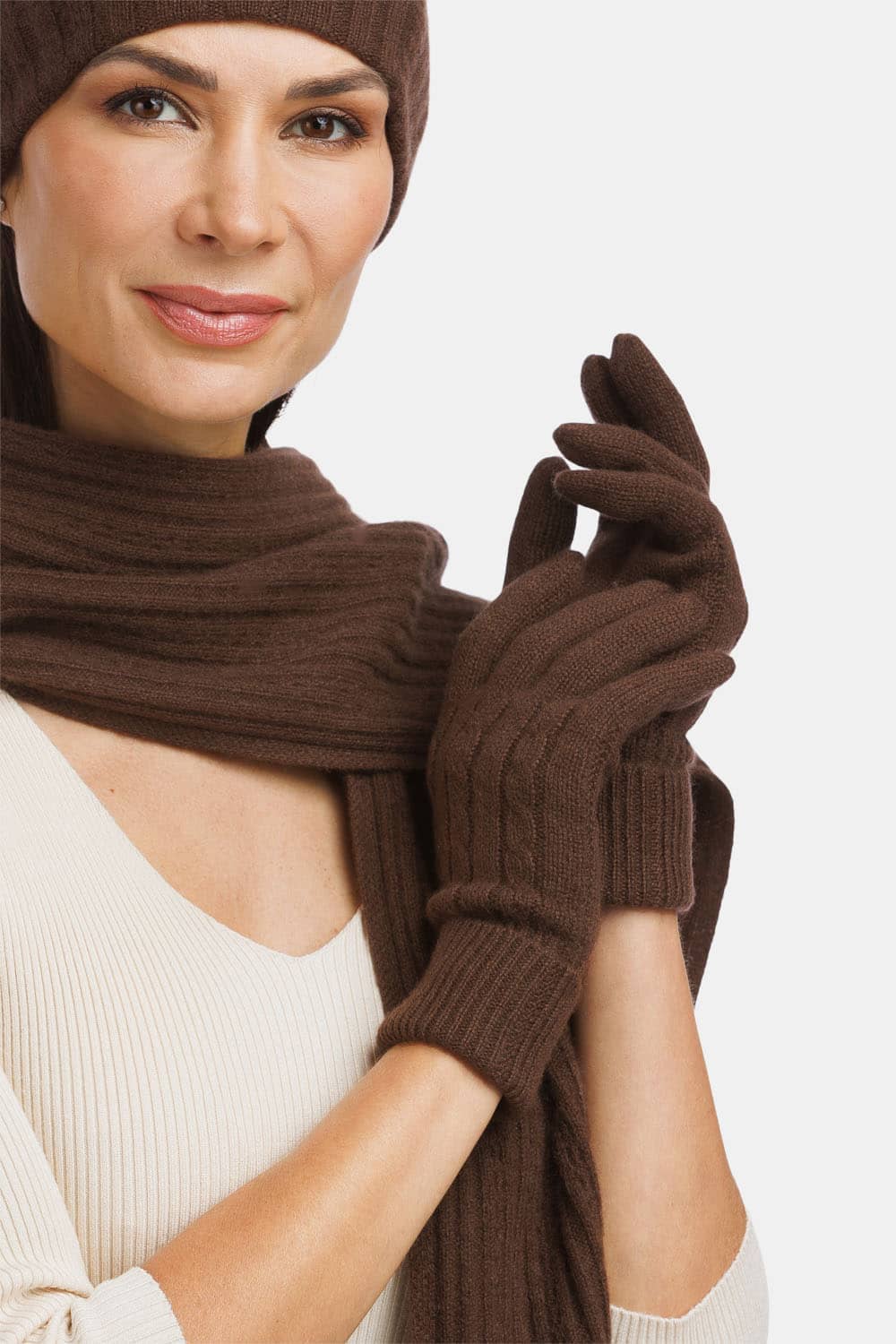 Women's 100% Pure Cashmere Cable Knit Gloves Womens>Accessories>Gloves Fishers Finery 