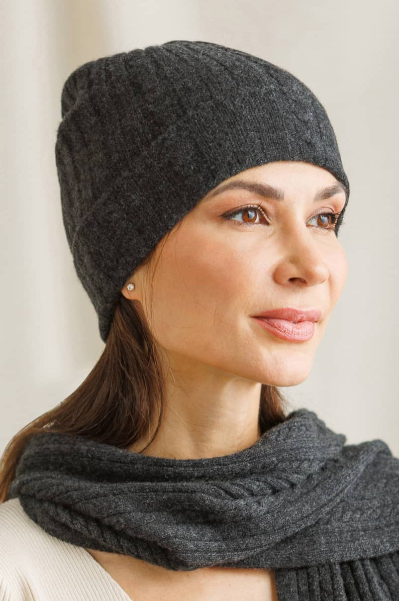 Women's 100% Pure Cashmere Cable Knit Hat Womens>Accessories>Hat Fishers Finery 