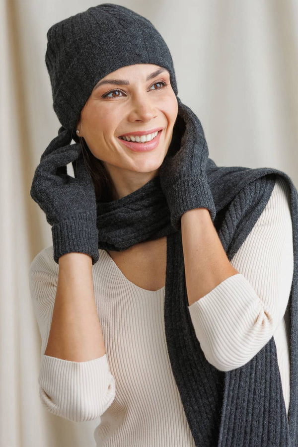 100% Cashmere Beanie Hat, Scarf & Gloves Set Light Grey | Frugess Cashmere