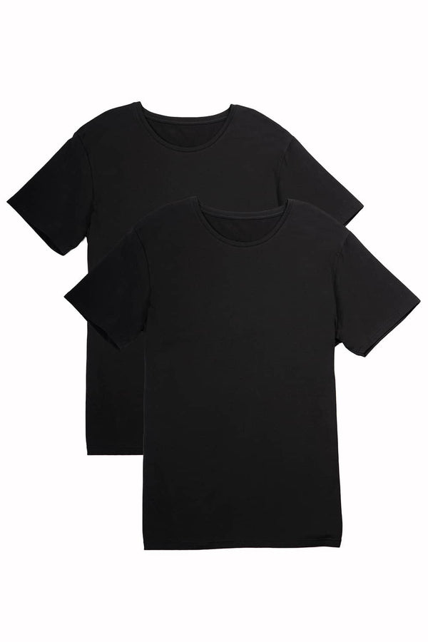 Men's Classic Fit Soft Stretch Crew Neck Undershirt Mens>Casual>Tops Fishers Finery Black Small 2 Pack