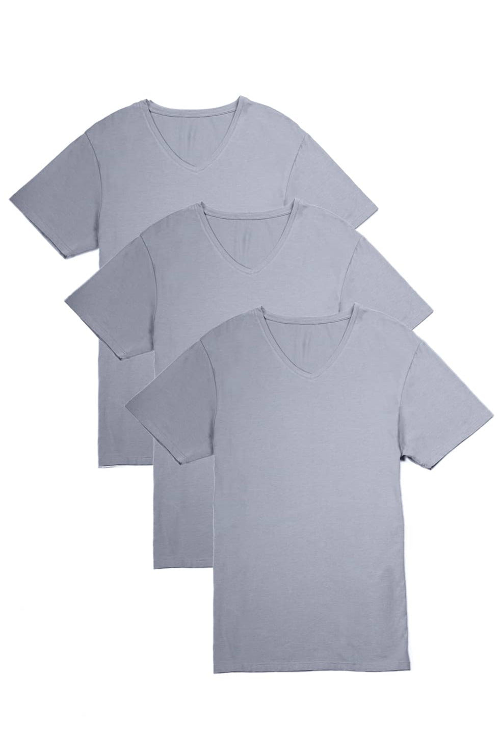 Men's Classic Fit Soft Stretch V-Neck Undershirt Mens>Casual>Tops Fishers Finery Sky Gray Small 3 Pack