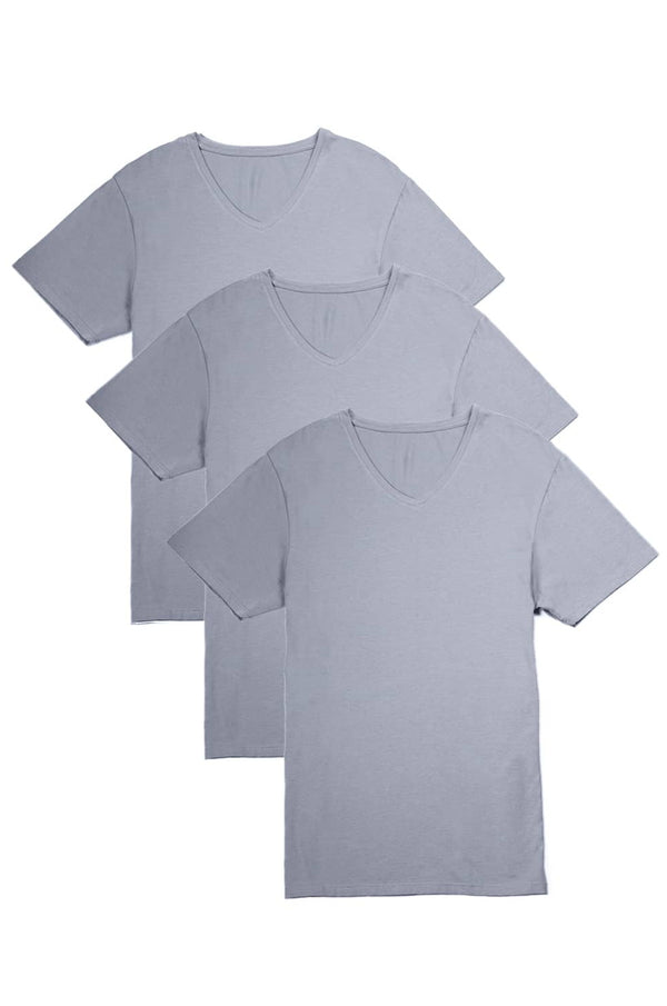 Men's Classic Fit Soft Stretch V-Neck Undershirt Mens>Casual>Tops Fishers Finery Sky Gray Small 3 Pack
