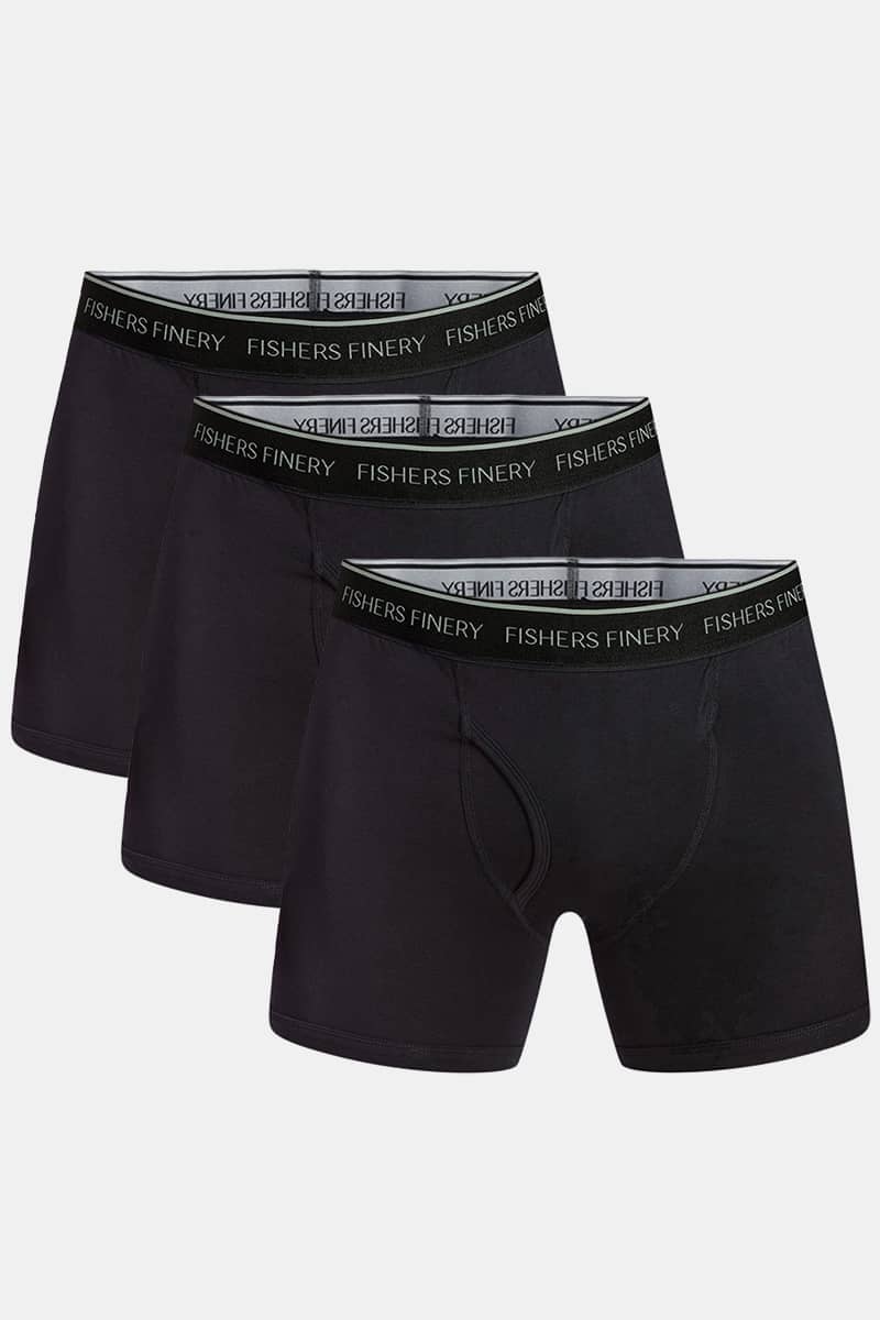 Men's Classic Fit Soft Stretch Boxer Brief - Multi Pack Options Mens>Underwear Fishers Finery Black Small 3 Pack