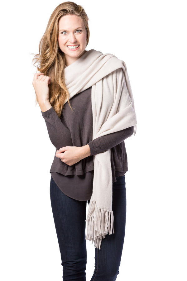 Women's 100% Pure Cashmere Knit Shawl Wrap with Fringe and Gift Box Womens>Accessories>Scarf Fishers Finery Stone 