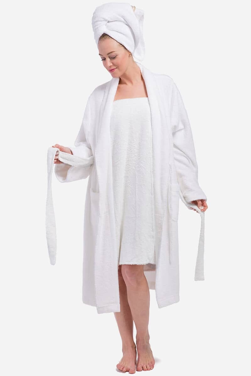 Women's Five Star Spa Package - Terry Cloth Robe, Body Wrap and Hair Towel Womens>Spa>Set Fishers Finery White L/XL 