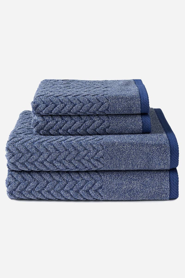 Texere 100% Organic Cotton Cable Knit Jacquard Towel Set Fishers Finery Estate Blue 4 Pack (2 Bath & 2 Hand) 