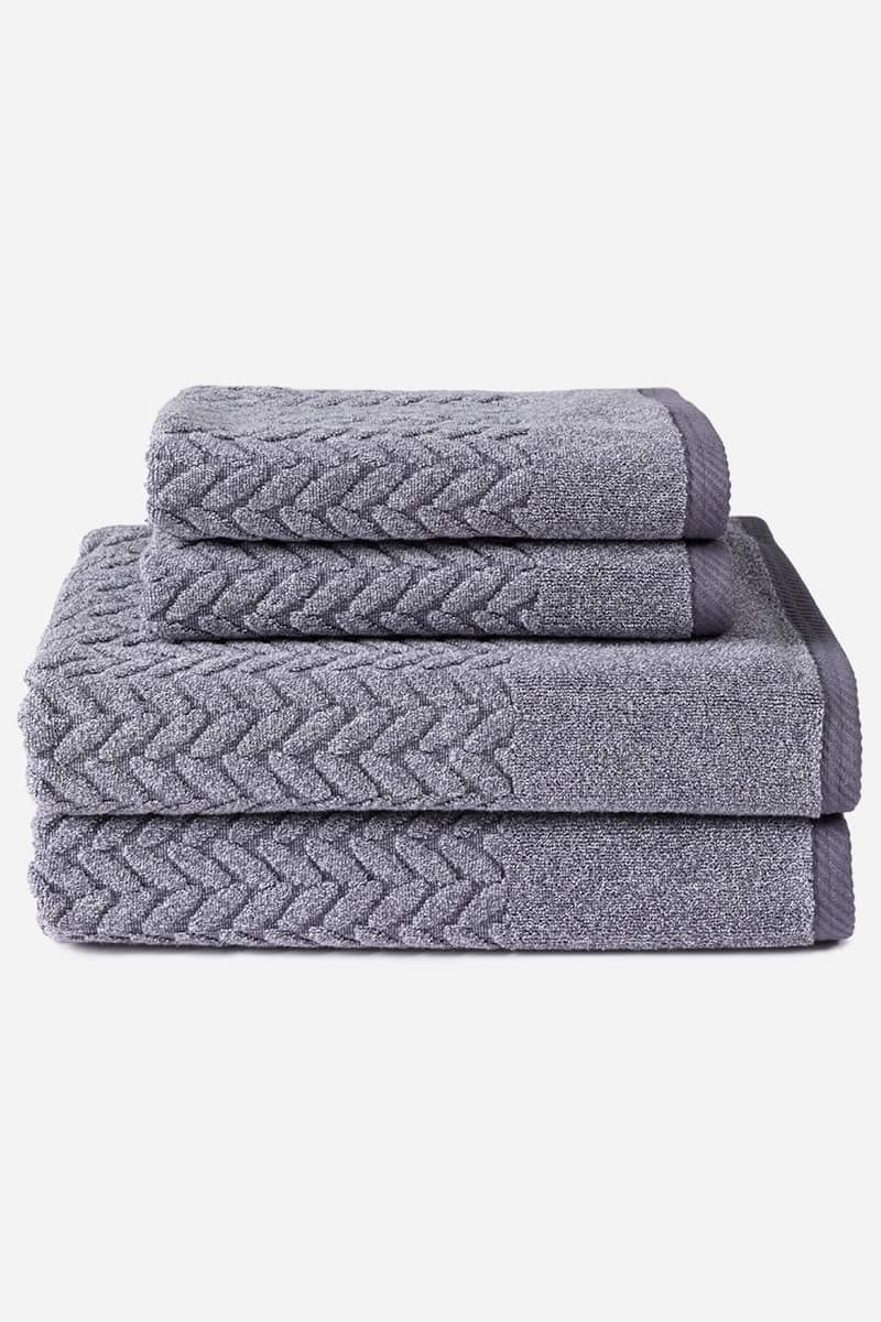 Texere 100% Organic Cotton Cable Knit Jacquard Towel Set Fishers Finery Granite Gray 4 Pack (2 Bath & 2 Hand) 