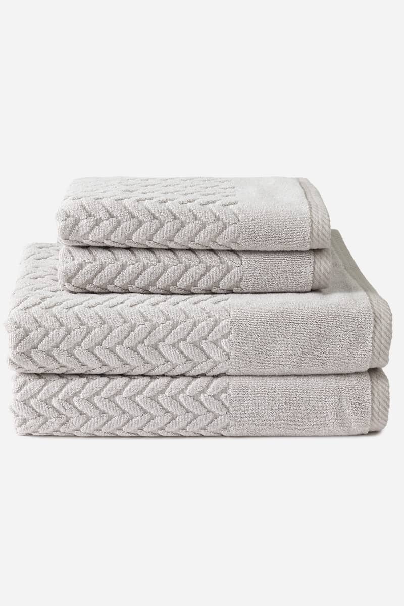 Texere 100% Organic Cotton Cable Knit Jacquard Towel Set Fishers Finery Light Taupe 4 Pack (2 Bath & 2 Hand) 