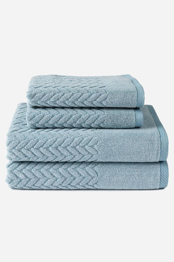 Texere 100% Organic Cotton Cable Knit Jacquard Towel Set Fishers Finery Smoke Blue 4 Pack (2 Bath & 2 Hand) 