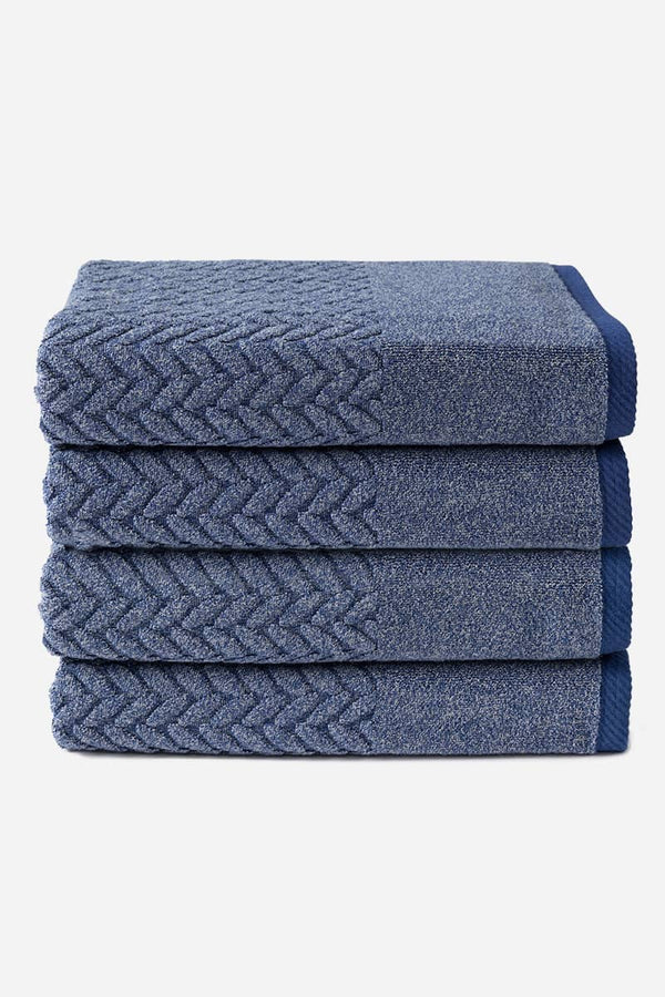 Texere 100% Organic Cotton Cable Knit Jacquard Towel Set Fishers Finery Estate Blue 4 Pack (4 Bath Towels) 